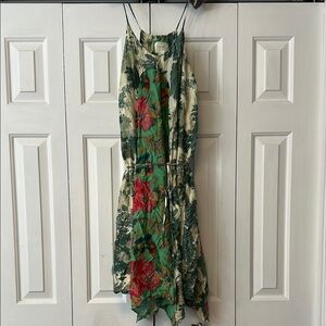 Anthropologie Green and Red Asymmetrical floral Sundress